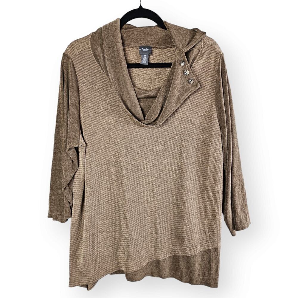 Chico’s Travelers Size 3 XL Womens 16 Shimmer Metallic Stripe Cowl Neck Top